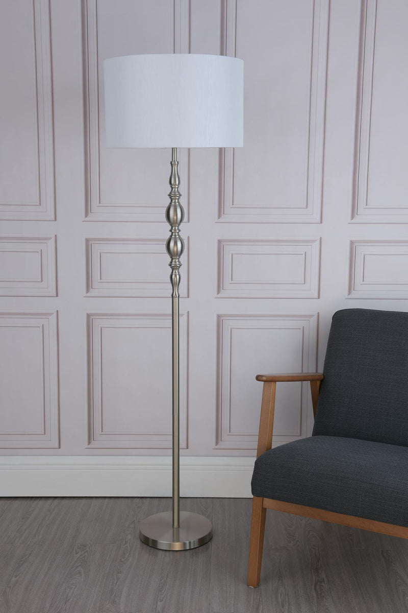 Dar Lighting Madrid Floor Lamp Satin Chrome With Shade • MAD4946