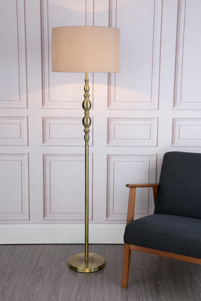 Dar Lighting Madrid Floor Lamp Antique Brass With Shade • MAD4975
