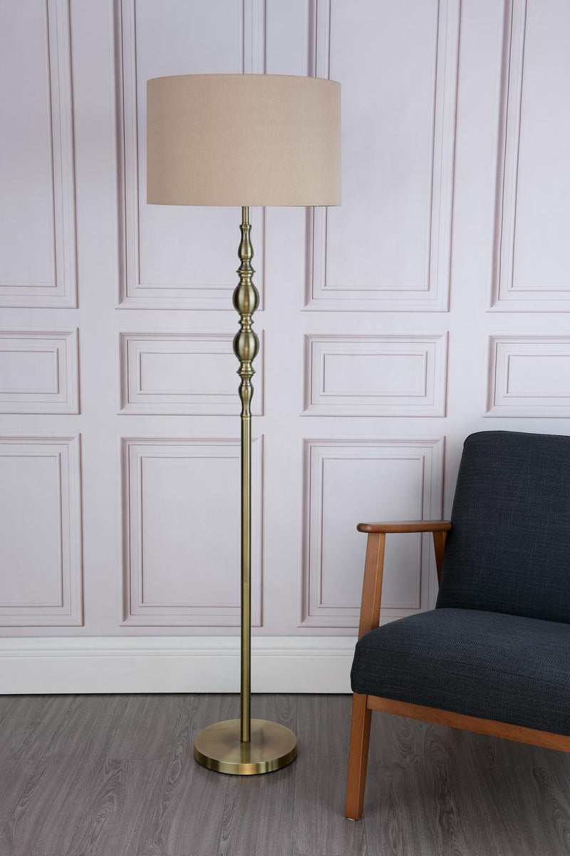 Dar Lighting Madrid Floor Lamp Antique Brass With Shade • MAD4975