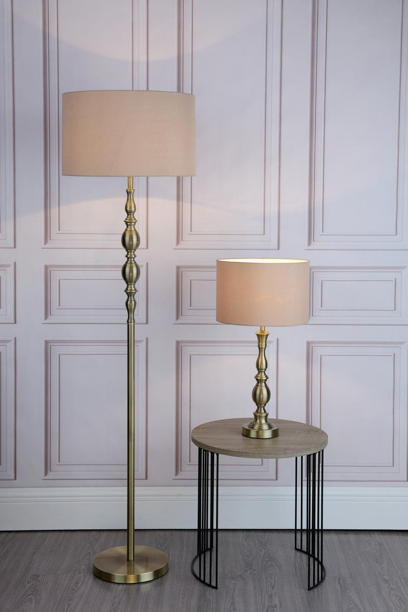Dar Lighting Madrid Floor Lamp Antique Brass With Shade • MAD4975