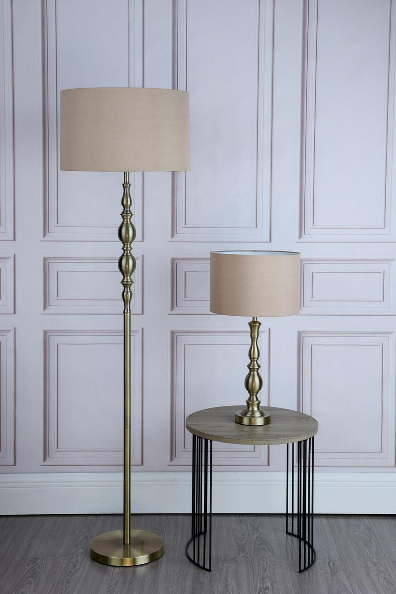 Dar Lighting Madrid Floor Lamp Antique Brass With Shade • MAD4975