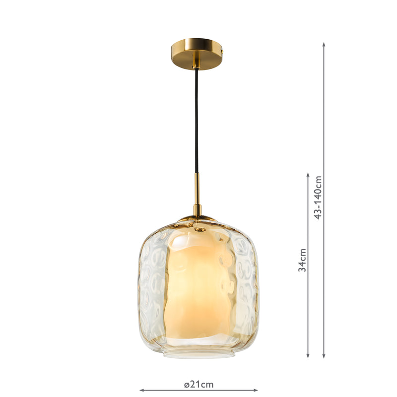 Dar Lighting Majella Pendant Aged Brass and Champagne Glass • MAJ0145