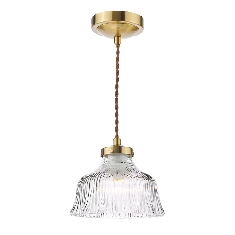 Dar Lighting Maude Pendant Natural Brass and Ribbed Glass • MAU0142