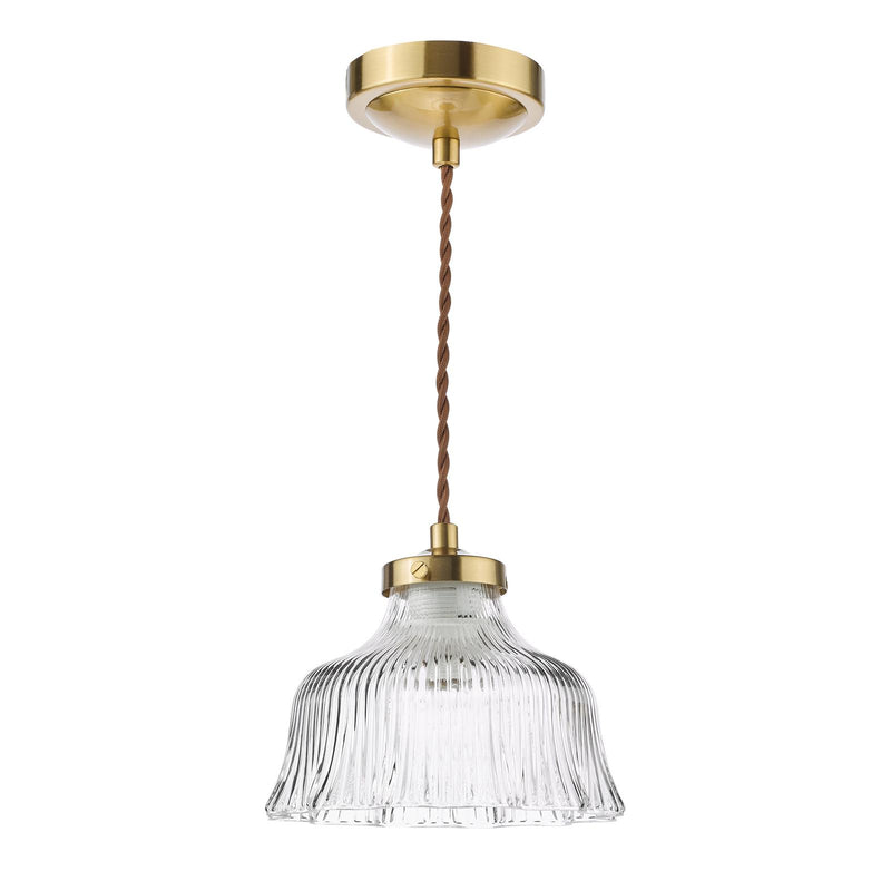 Dar Lighting Maude Pendant Natural Brass and Ribbed Glass • MAU0142