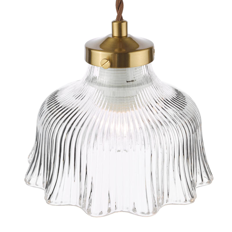 Dar Lighting Maude Pendant Natural Brass and Ribbed Glass • MAU0142