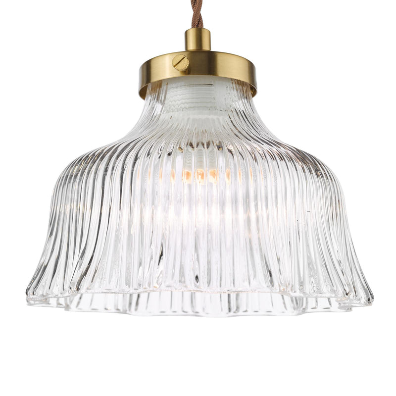 Dar Lighting Maude Pendant Natural Brass and Ribbed Glass • MAU0142