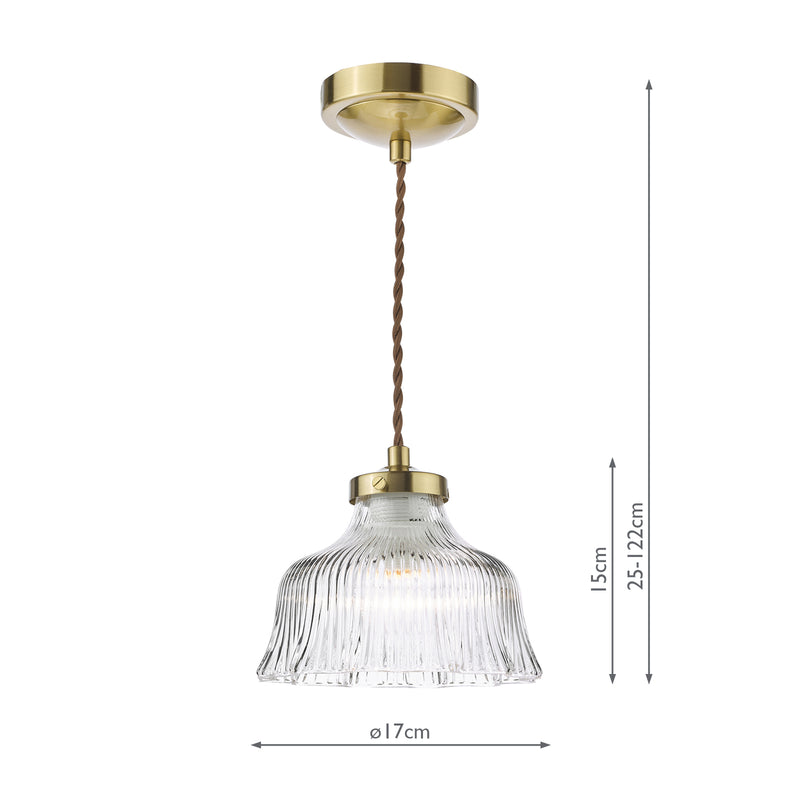 Dar Lighting Maude Pendant Natural Brass and Ribbed Glass • MAU0142