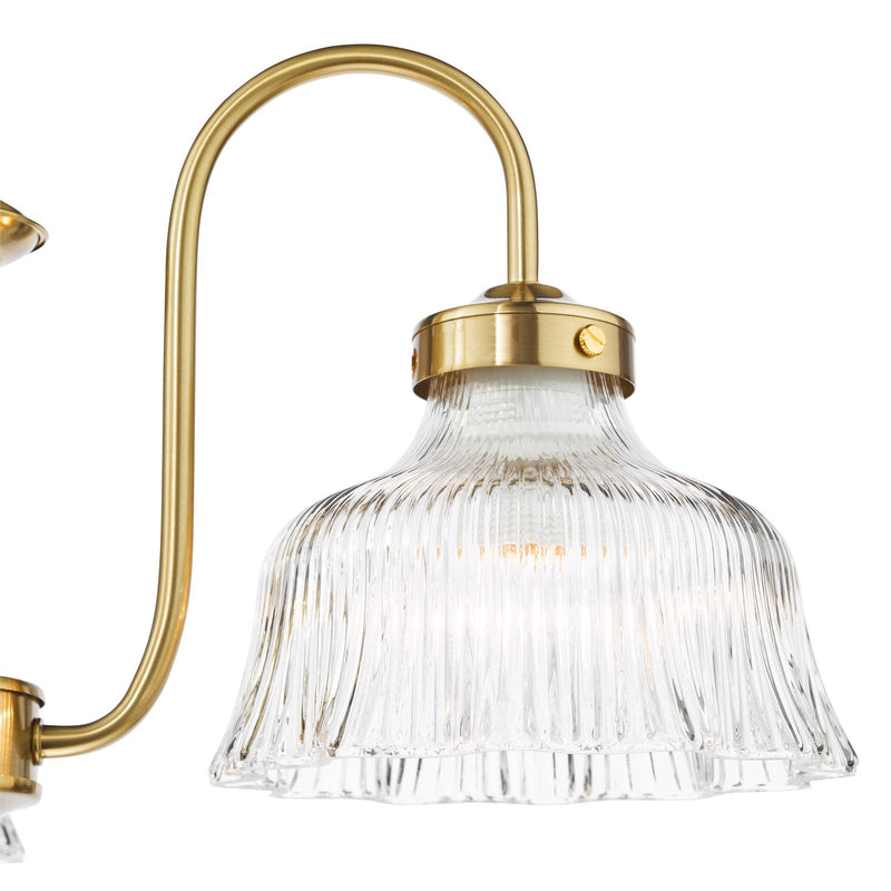Dar Lighting Maude 3 Light Armed Pendant Natural Brass and Ribbed Glass • MAU0342