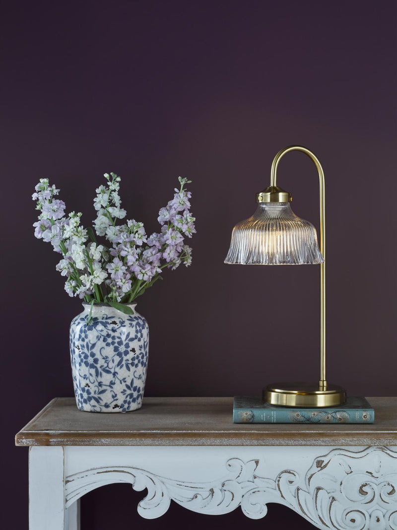 Dar Lighting Maude Table Lamp Natural Brass and Ribbed Glass • MAU4242
