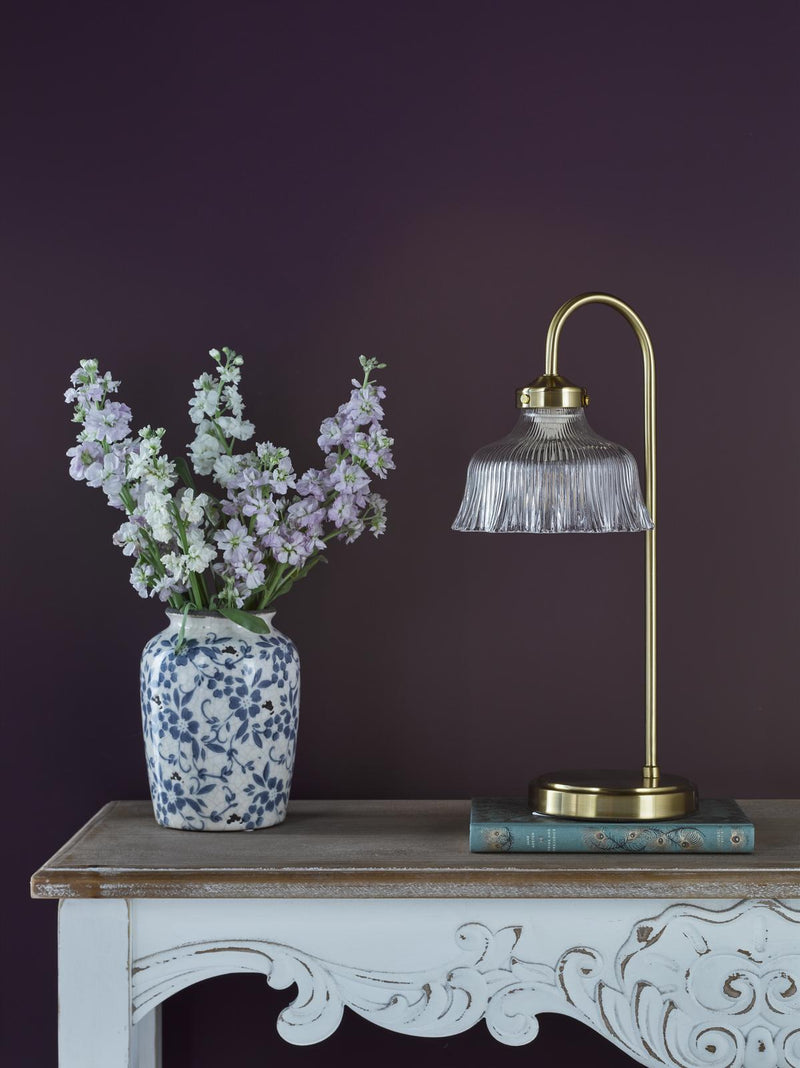 Dar Lighting Maude Table Lamp Natural Brass and Ribbed Glass • MAU4242