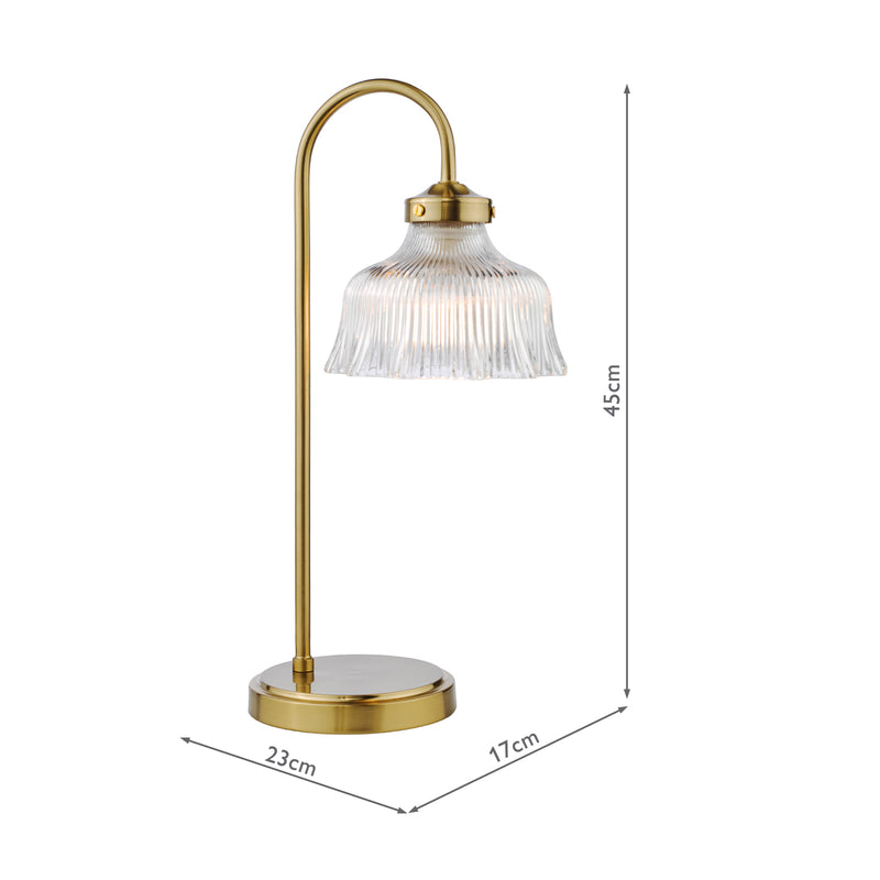 Dar Lighting Maude Table Lamp Natural Brass and Ribbed Glass • MAU4242