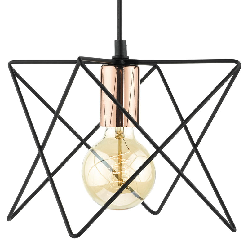 Dar Lighting Midi Cage Pendant Matt Black & Bright Copper • MID0122