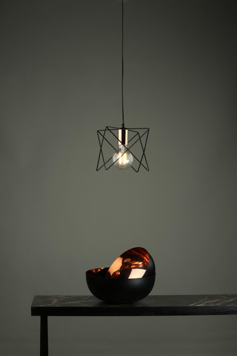 Dar Lighting Midi Cage Pendant Matt Black & Bright Copper • MID0122