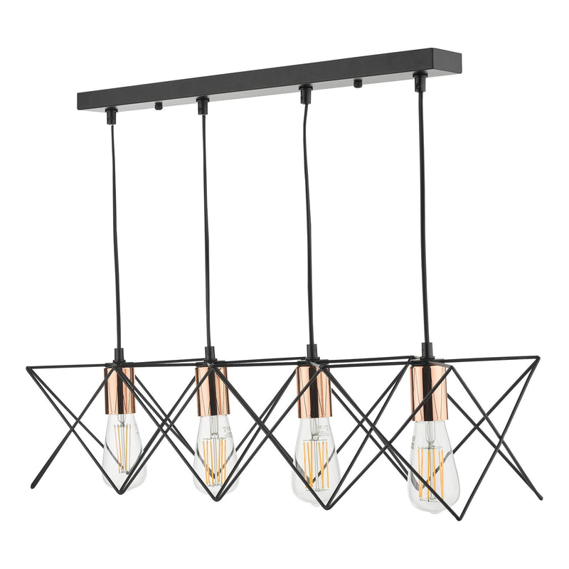 Dar Lighting Midi 4 Light Bar Pendant Black & Copper Detail • MID0422