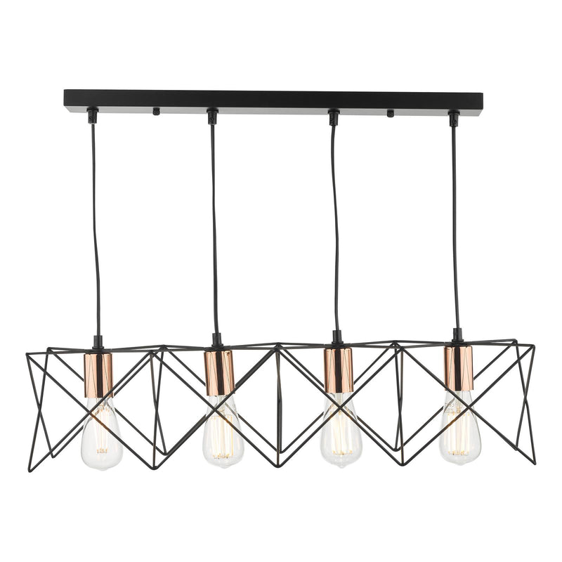 Dar Lighting Midi 4 Light Bar Pendant Black & Copper Detail • MID0422