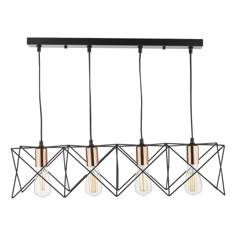 Dar Lighting Midi 4 Light Bar Pendant Black & Copper Detail • MID0422