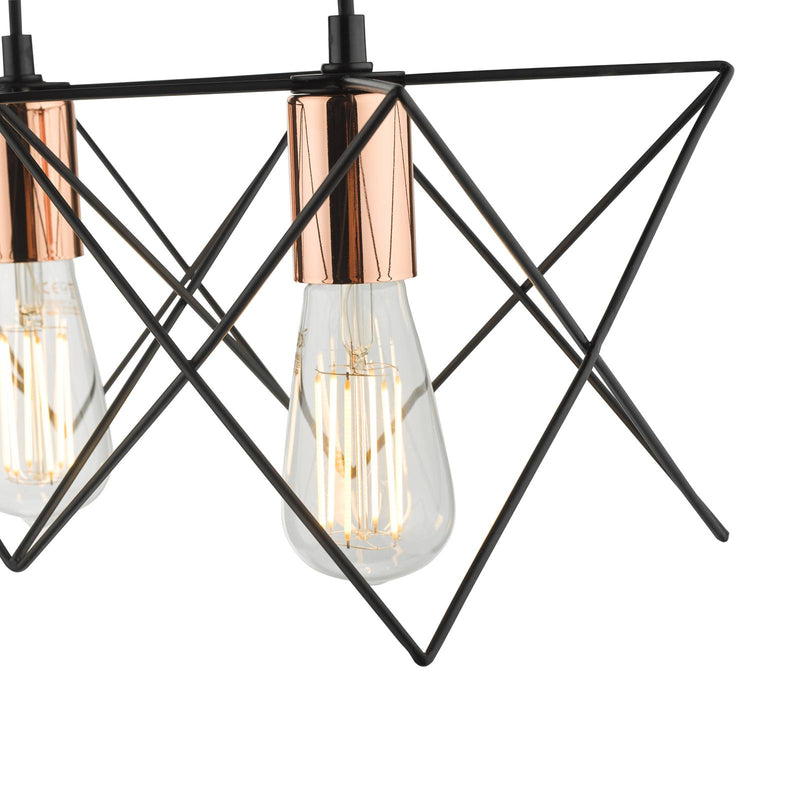 Dar Lighting Midi 4 Light Bar Pendant Black & Copper Detail • MID0422