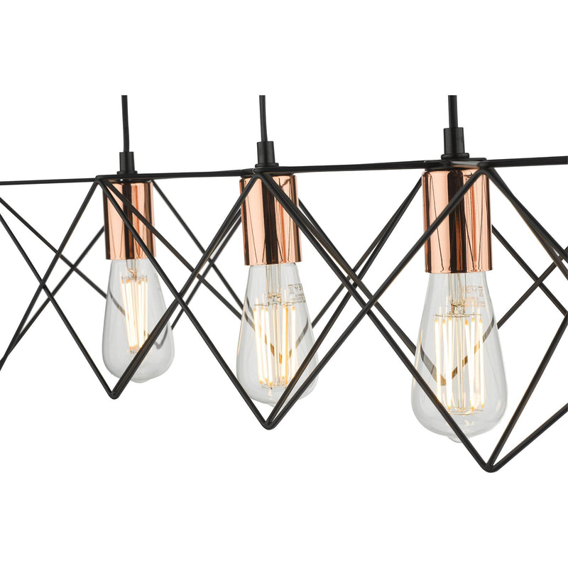 Dar Lighting Midi 4 Light Bar Pendant Black & Copper Detail • MID0422