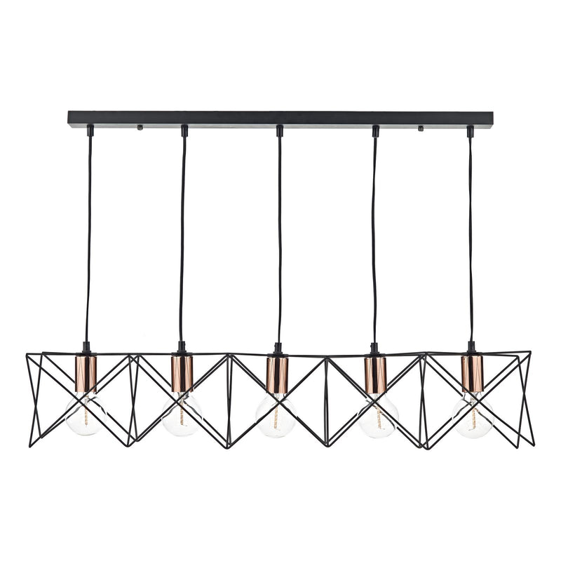 Dar Lighting Midi Cage 5 Light Bar Pendant Matt Black Bright & Copper • MID0522