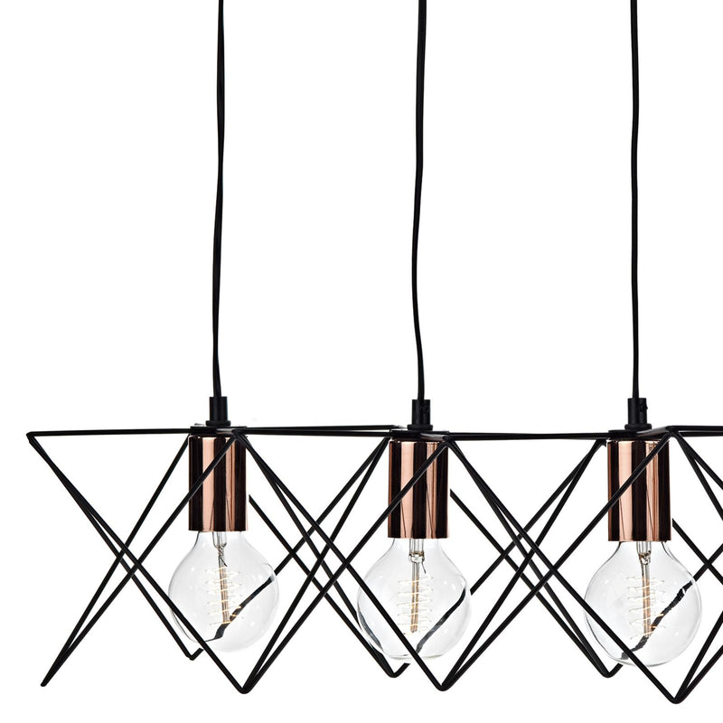 Dar Lighting Midi Cage 5 Light Bar Pendant Matt Black Bright & Copper • MID0522