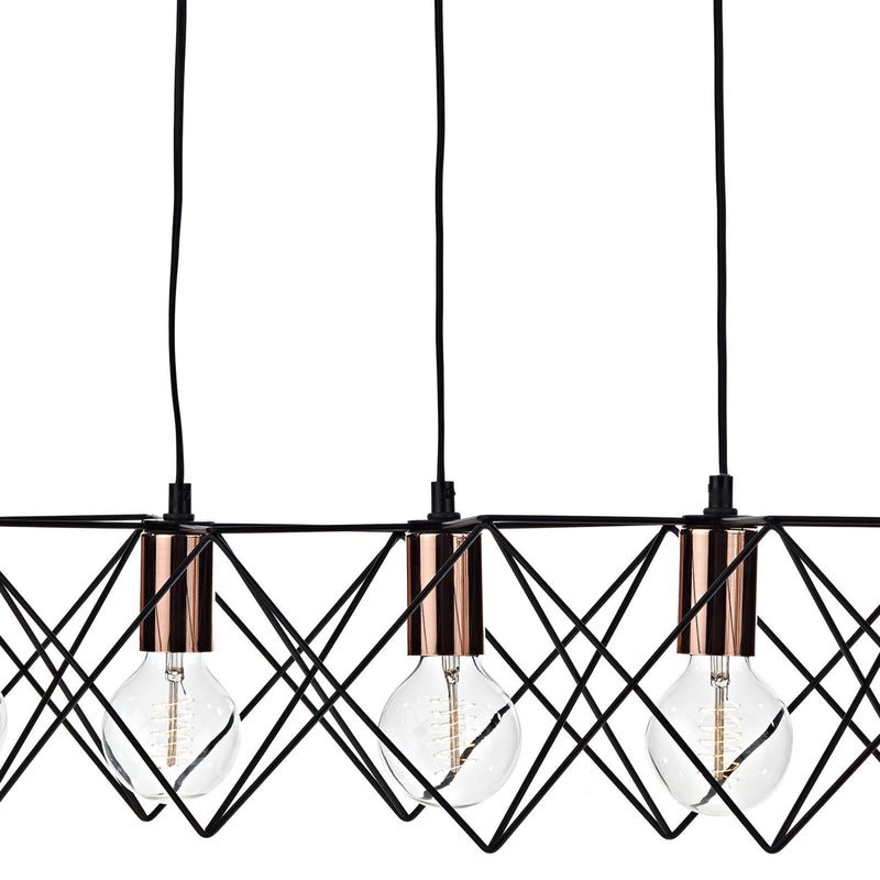 Dar Lighting Midi Cage 5 Light Bar Pendant Matt Black Bright & Copper • MID0522