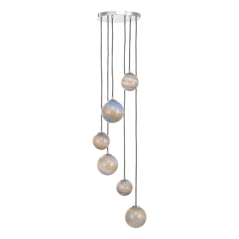 Dar Lighting Mikara 6 Light Cluster Pendant Marble Effect Glass & Polished Chrome • MIK0650