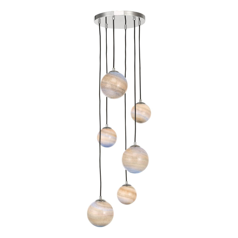 Dar Lighting Mikara 6 Light Cluster Pendant Marble Effect Glass & Polished Chrome • MIK0650