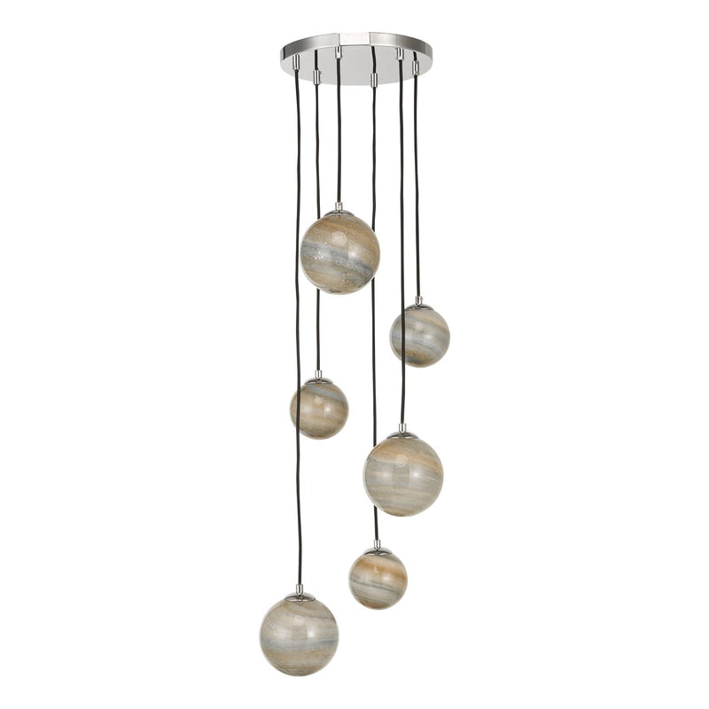 Dar Lighting Mikara 6 Light Cluster Pendant Marble Effect Glass & Polished Chrome • MIK0650