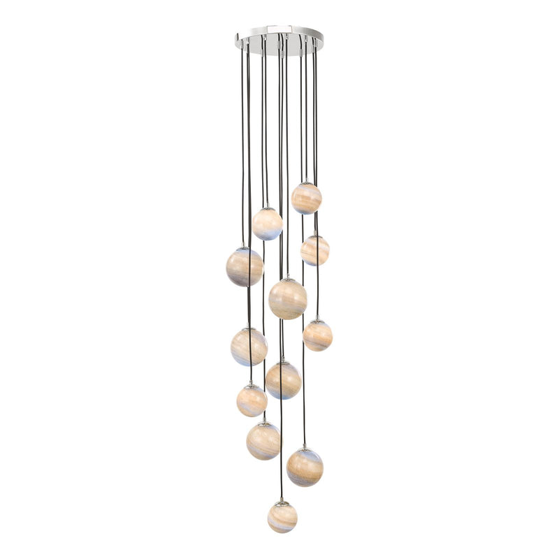 Dar Lighting Mikara 12 Light Cluster Pendant Polished Chrome Marble Effect Glass 2.5M • MIK1250