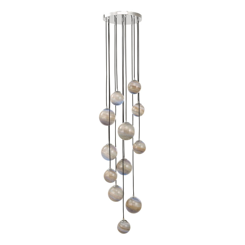Dar Lighting Mikara 12 Light Cluster Pendant Polished Chrome Marble Effect Glass 2.5M • MIK1250