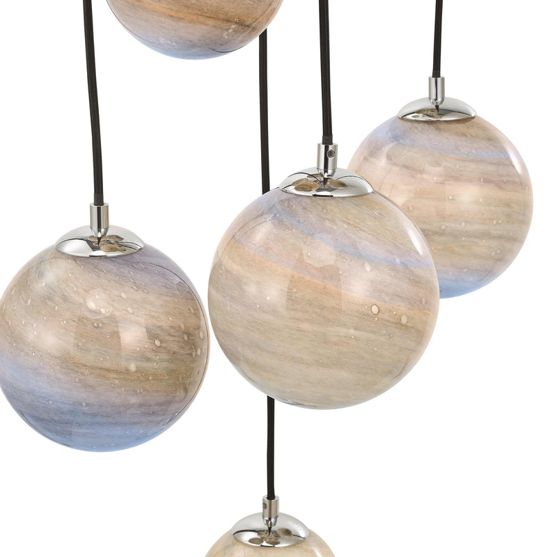 Dar Lighting Mikara 12 Light Cluster Pendant Polished Chrome Marble Effect Glass 2.5M • MIK1250