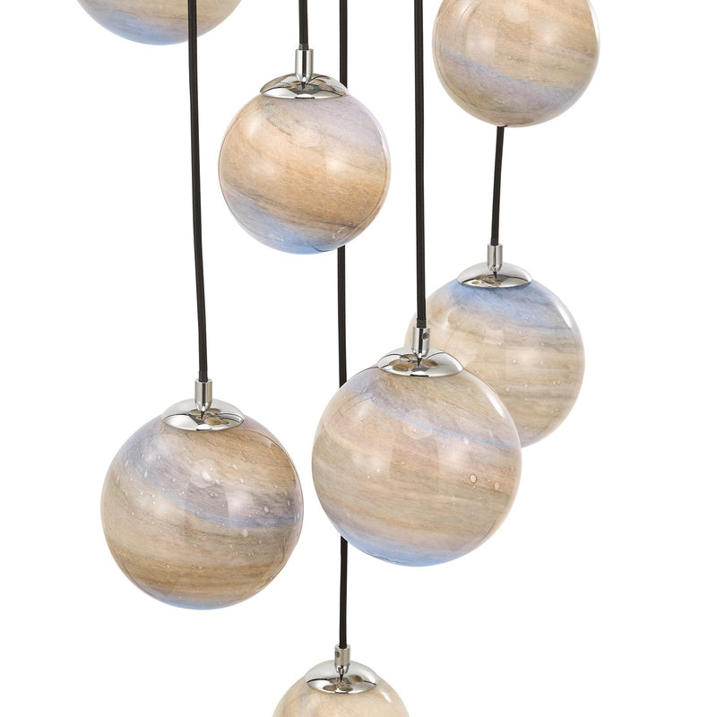 Dar Lighting Mikara 12 Light Cluster Pendant Polished Chrome Marble Effect Glass 2.5M • MIK1250