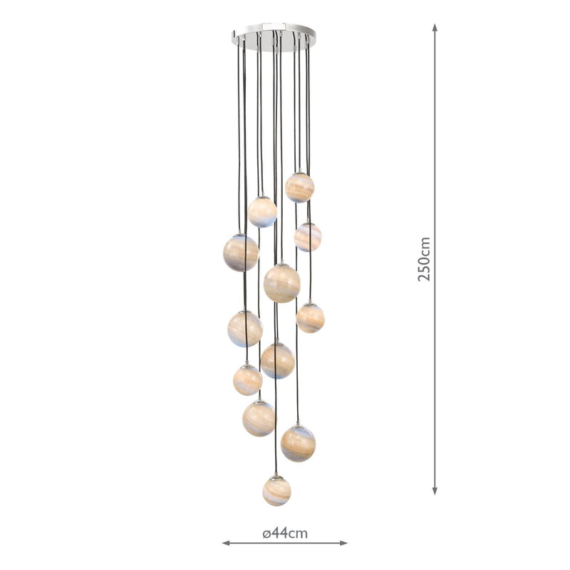 Dar Lighting Mikara 12 Light Cluster Pendant Polished Chrome Marble Effect Glass 2.5M • MIK1250