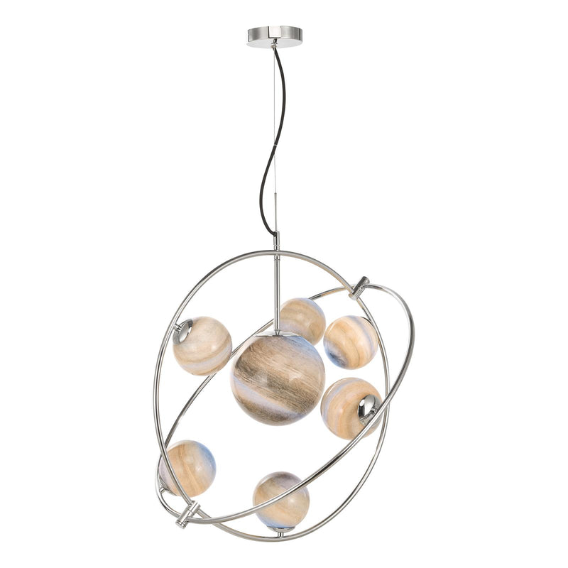 Dar Lighting Mikara 7 Light Pendant Polished Chrome Marble Effect Glass • MIK3450