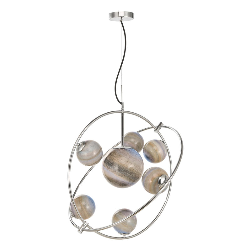 Dar Lighting Mikara 7 Light Pendant Polished Chrome Marble Effect Glass • MIK3450