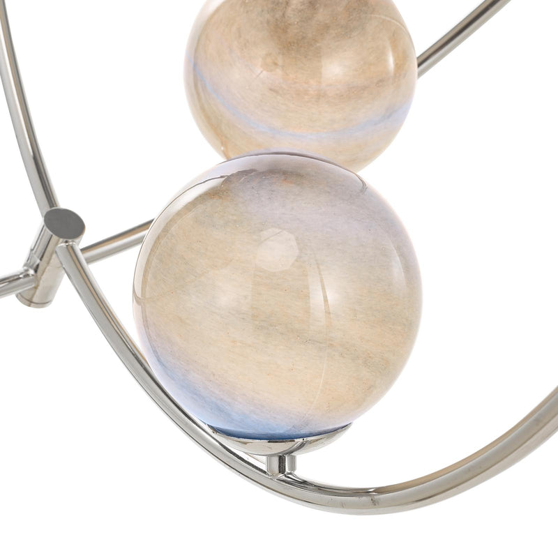 Dar Lighting Mikara 7 Light Pendant Polished Chrome Marble Effect Glass • MIK3450