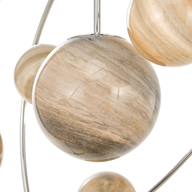 Dar Lighting Mikara 7 Light Pendant Polished Chrome Marble Effect Glass • MIK3450