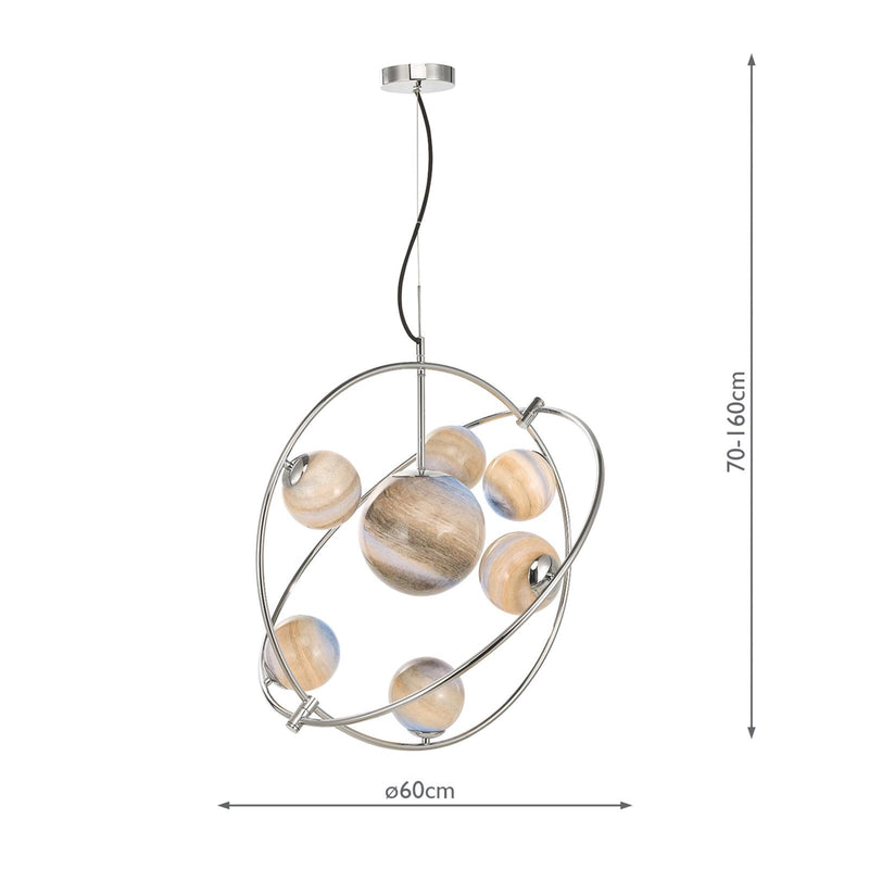 Dar Lighting Mikara 7 Light Pendant Polished Chrome Marble Effect Glass • MIK3450