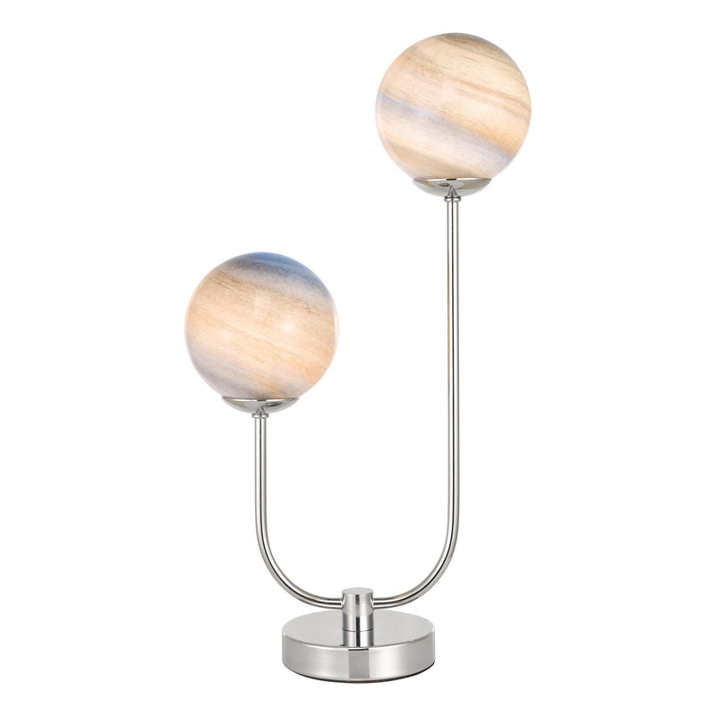 Dar Lighting Mikara 2 Light Table Lamp Polished Chrome Marble Effect Glass • MIK4250