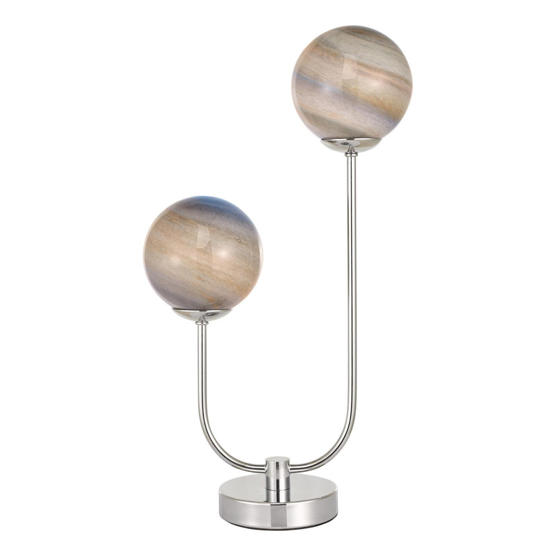 Dar Lighting Mikara 2 Light Table Lamp Polished Chrome Marble Effect Glass • MIK4250
