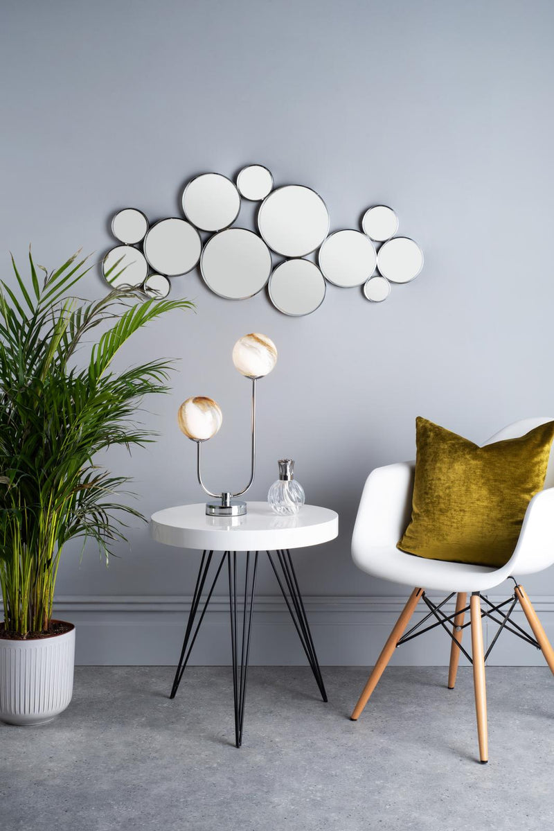 Dar Lighting Mikara 2 Light Table Lamp Polished Chrome Marble Effect Glass • MIK4250