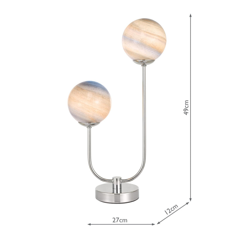 Dar Lighting Mikara 2 Light Table Lamp Polished Chrome Marble Effect Glass • MIK4250
