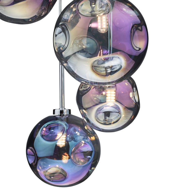 Dar Lighting Mira 6 Light Cluster Pendant Polished Chrome Iridised Glass • MIR0655