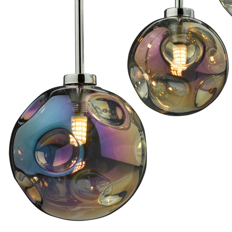 Dar Lighting Mira 6 Light Cluster Pendant Polished Chrome Iridised Glass • MIR0655