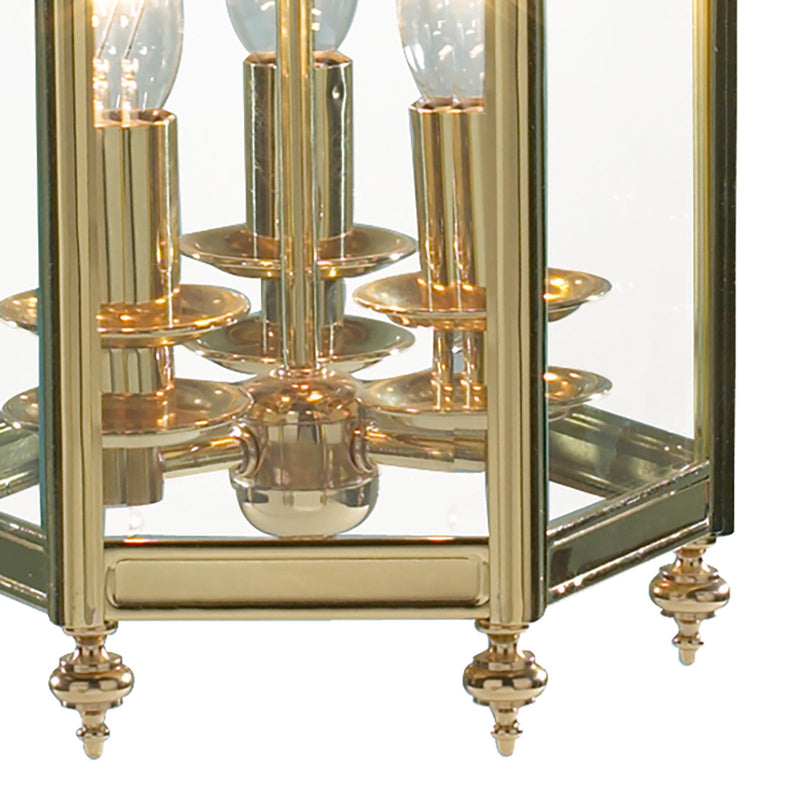 Dar Lighting Moorgate Hexagonal Hall Lantern Dual Mount Polished Brass • MOO0340