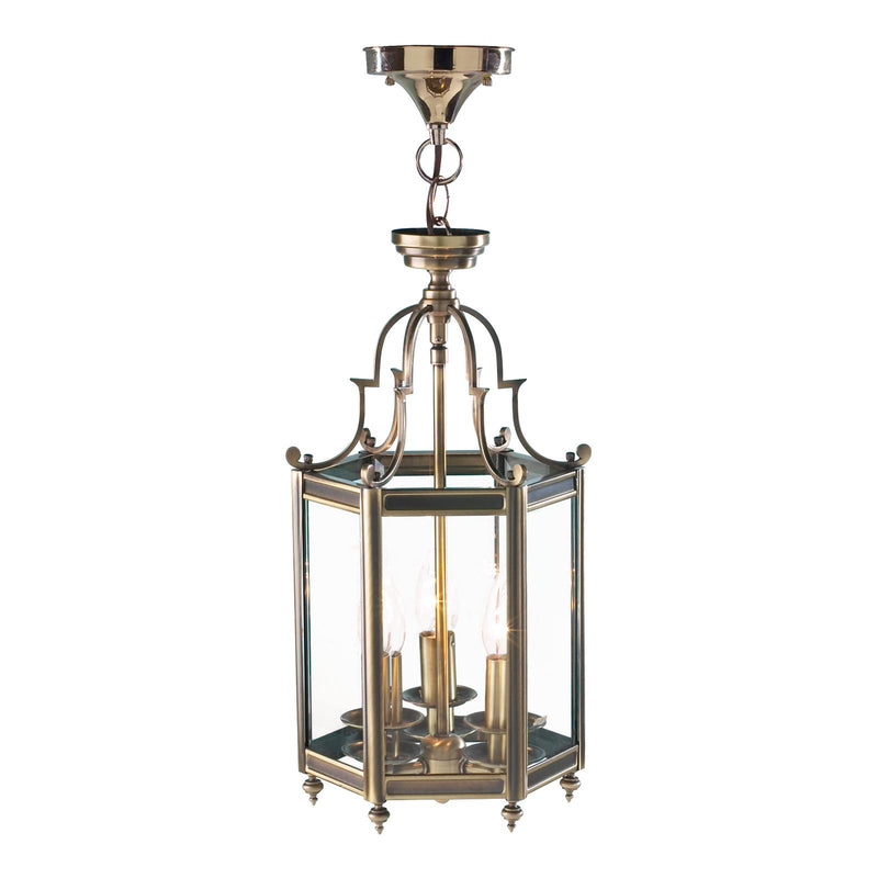 Dar Lighting Moorgate Hexagonal Hall Lantern Dual Mount Antique Brass • MOO0375