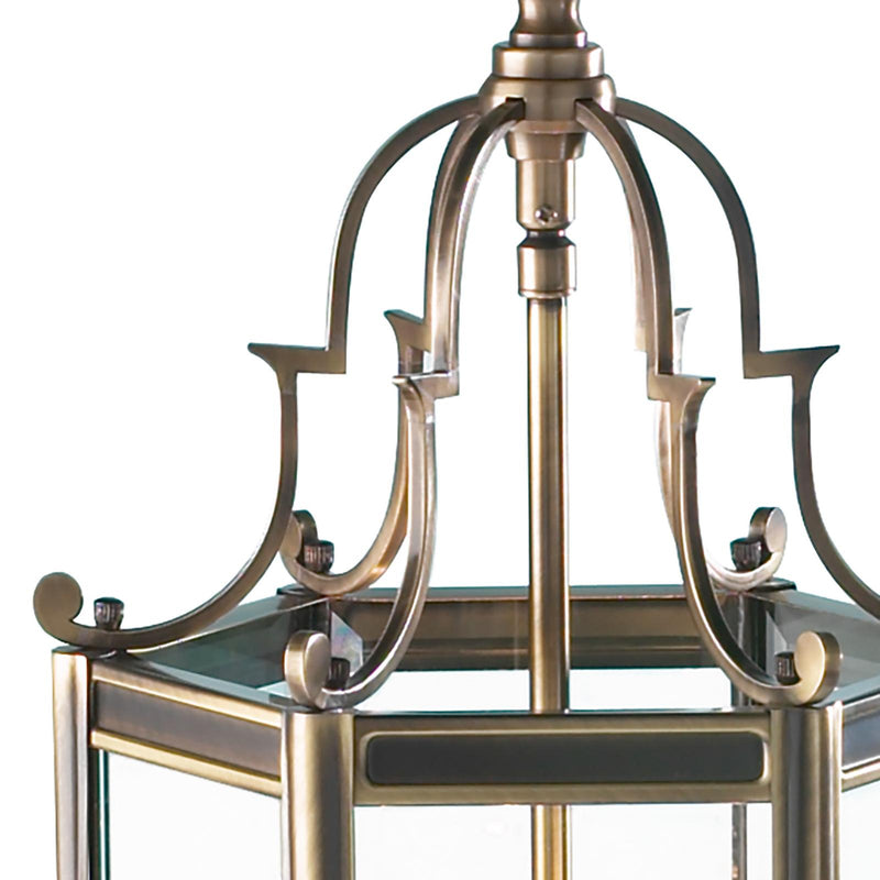 Dar Lighting Moorgate Hexagonal Hall Lantern Dual Mount Antique Brass • MOO0375
