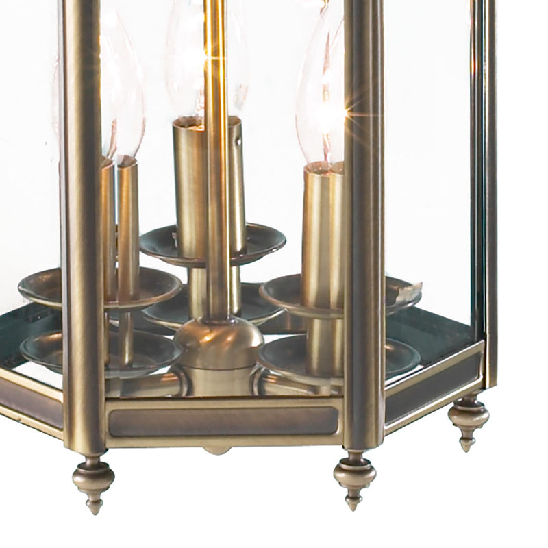 Dar Lighting Moorgate Hexagonal Hall Lantern Dual Mount Antique Brass • MOO0375