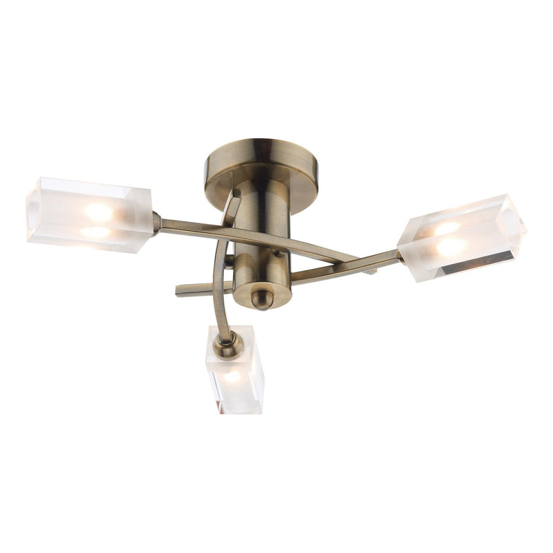 Dar Lighting Morgan 3 Light Semi Flush Antique Brass • MOR0375