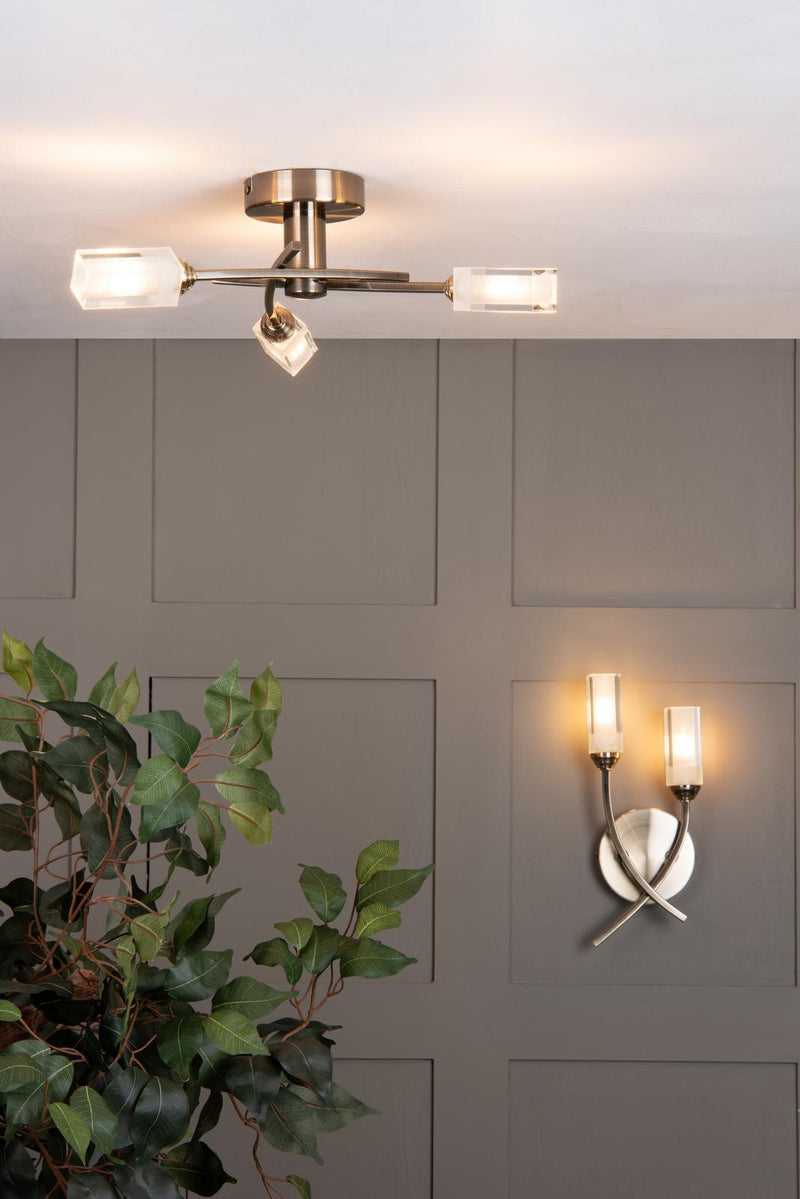 Dar Lighting Morgan 3 Light Semi Flush Antique Brass • MOR0375